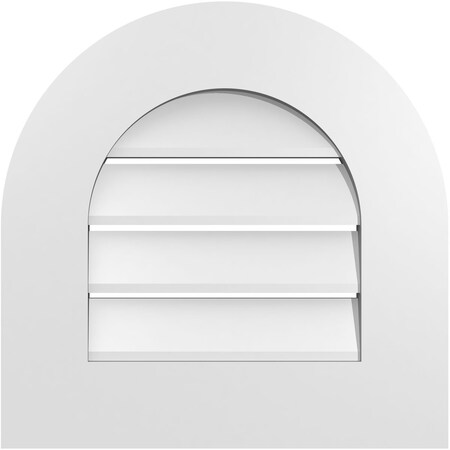 Ekena Millwork Round Top Surface Mount PVC Gable Vent: Functional, w/ 3-1/2"W x 1"P Standard Frame, 18"W x 18"H GVPRT18X1801SF